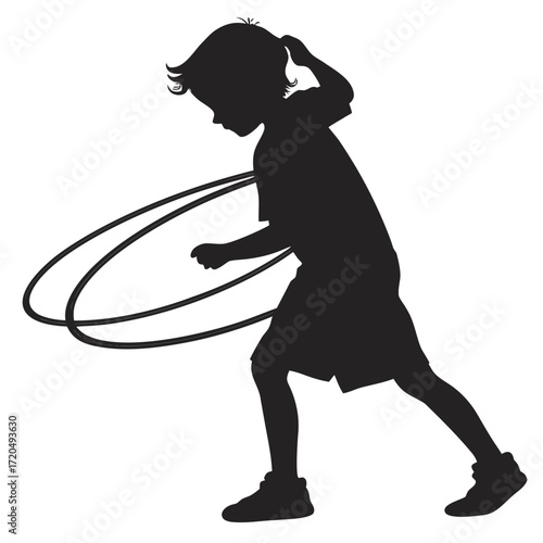 Child swinging hula hoop silhouette