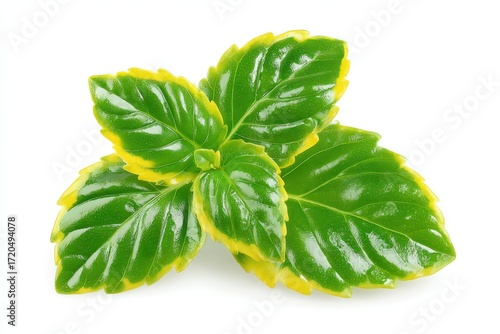 Captivating Close-Up of Glossy Green Leaves with Bright Yellow Edges Showcasing Nature's Textural Beauty and the Interplay of Light and Shadow in a Fresh Botanical Composition