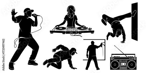 Urban music performance stencil set in black and white 