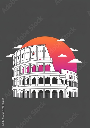 Stylized Colosseum in Rome at Sunset with Clouds