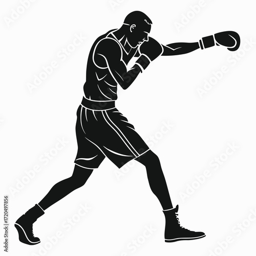 Boxer dodging punch silhouette