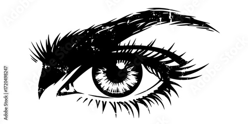 Intense black and white stencil eye illustration 