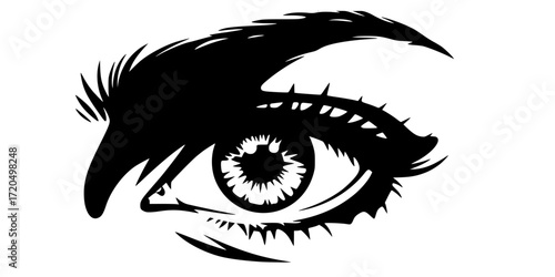 Intense black and white stencil eye illustration 