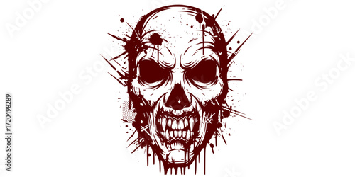 Grunge black and white zombie mask illustration