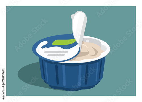 Yoghurt in a plastic cup. Simple flat illustration.