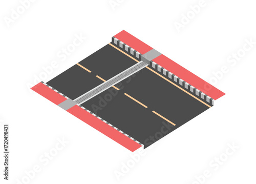 Road bridge with thermal fingers expansion joint. Simple flat illustration in isometric view.