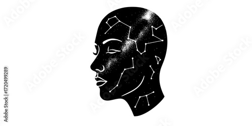 Surreal face with starry stipple effect