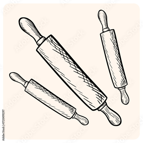 Detailed Hand-Drawn Wooden Rolling Pin