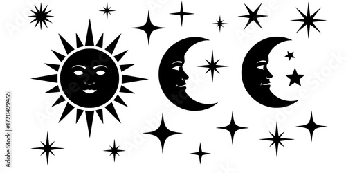 Cosmic tarot stencil collection featuring sun moon and celestial faces