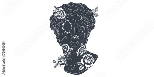 Classical bust with broken details and rose adornments
