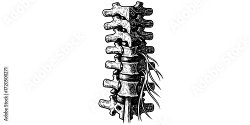 Engraved illustration of human spine anatomy -