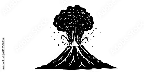 Grunge black and white volcano eruption illustrations