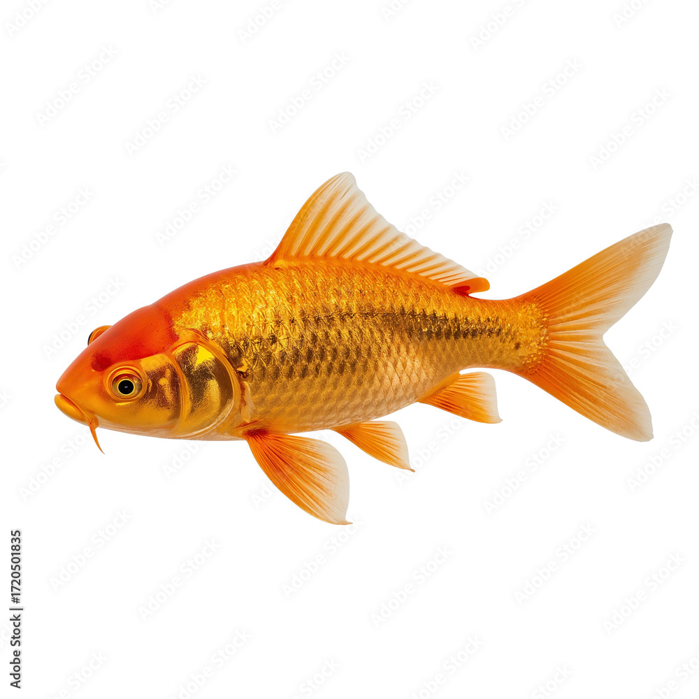 Obraz premium golden fish swimming png, shiny gold fish image, cute goldfish illustration png, bright golden aquarium fish, realistic goldfish clipart png, tropical golden fish png, small goldfish cartoon png