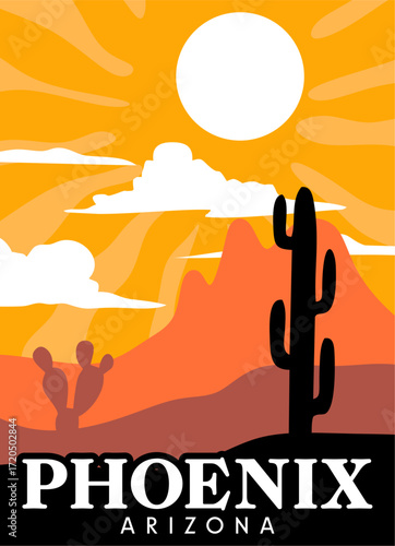 Phoenix Arizona with cactus silhouettes and beautiful views