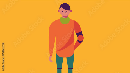 A fashionforward individual wearing adaptive clothing made from sustainable organic materials showing that adaptive clothing can also be trendy and ethicallymade.. Vector illustration