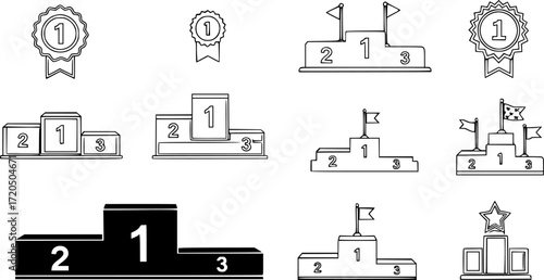 Stroke line icons set of podium.