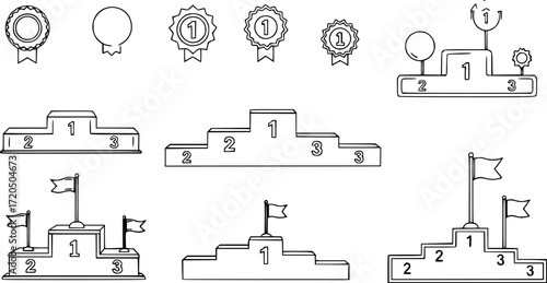 Stroke line icons set of podium.