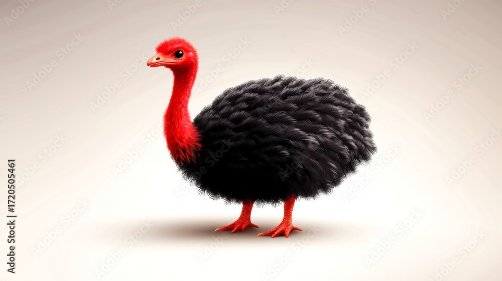 Naklejka premium Colorful and Unique Bird with Red Head and Black Feathers on Simple Background