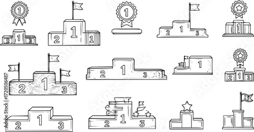 Stroke line icons set of podium.