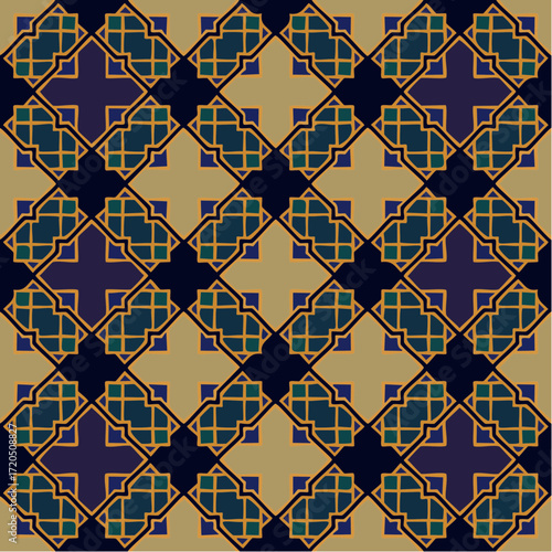 moorish lattice cross decorative lattice repeat for architectural panels and packaging — ornamental geometry with clear modularity for makers and designers