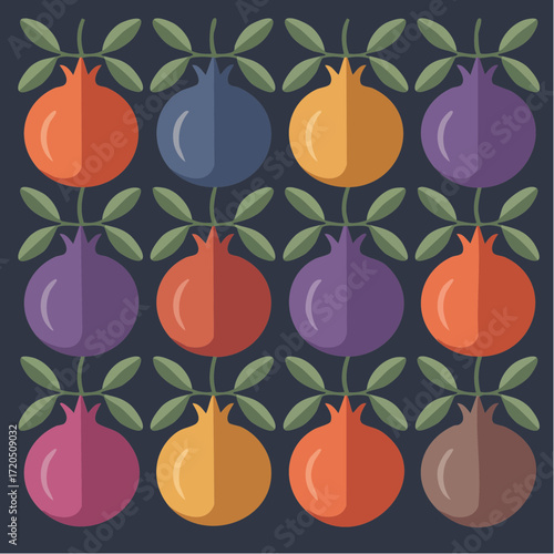pomegranate vine repeat botanical vine tile for gourmet packaging and textiles — rich fruit motifs that attract artisanal food and gift markets.