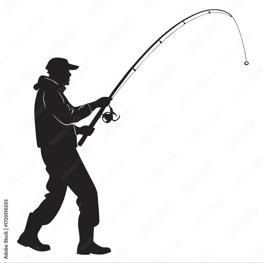 Obraz premium Fisherman with fishing pole silhouette
