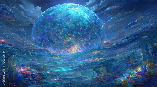 Mystical Cityscape Under Luminescent Orb