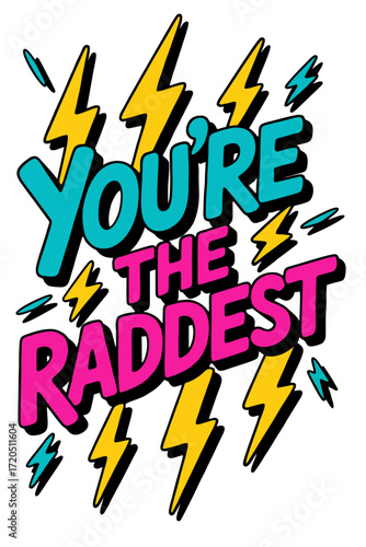 Colorful Retro Text Design Featuring Bold Typography and Lightning Bolts