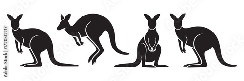 seamless kangaroo icon set bold black silhouettes perfect logo emblem wildlife vector eps ai