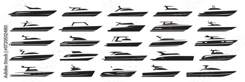 nautical yacht profile set sleek motorboat silhouettes for marine design ai eps jpeg png