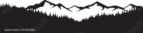dramatic monochrome mountain and conifer forest silhouette vector