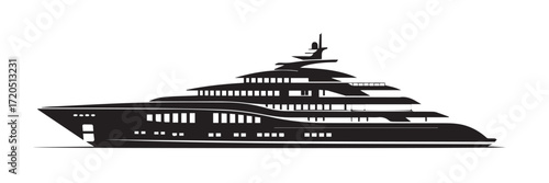 modern luxury yacht vector silhouette multi deck vessel streamlined hull superstructure marine travel illustration