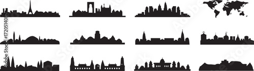 editable skyline vector pack world cities london paris rome berlin amsterdam prague vienna moscow dublin madrid istanbul ai eps jpeg png