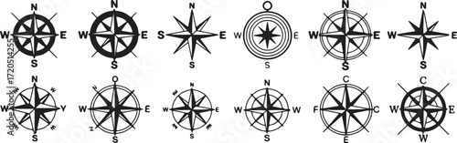 vintage and modern compass rose collection vector set for nautical maps navigation design