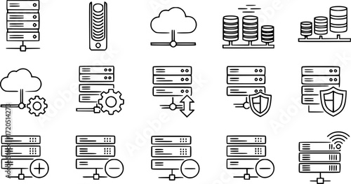 Modern outline style server icons collection
