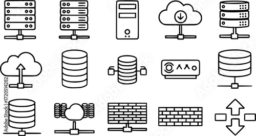 Modern outline style server icons collection