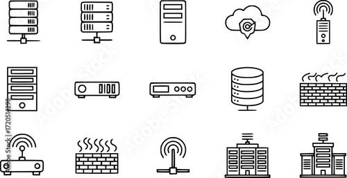 Modern outline style server icons collection
