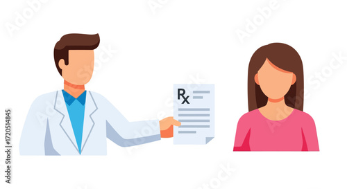 Doctor handing patient a prescription Rx form, detailed, medical document.
