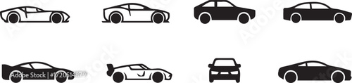 automotive icon set eight minimal car silhouettes eps ai jpeg png editable vector files transportation design