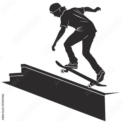 Skateboarder grinding ledge silhouette