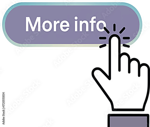 Interactive button with a finger icon pointing to a 'More Info' text, symbolizing user engagement and the act of seeking additional details or exploring options further