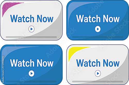 Multiple 'Watch Now' buttons in various designs, perfect for websites, apps, and calls to action