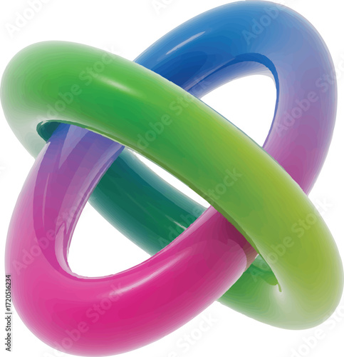 Abstract Knotted Shape Intertwined Bands in Vibrant Colors on White
