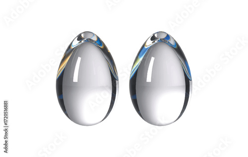 A set of two clear glass teardrop pendants showing subtle prismatic color refractions, featuring a top loop for creating elegant jewelry designs