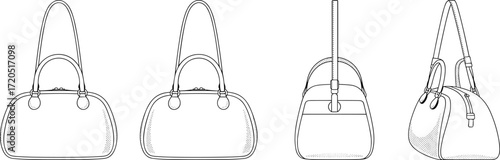 Fashion handbag design illustration, stylish leather purse sketch, women’s accessories outline drawing, luxury bag template, vector fashion accessory artwork
