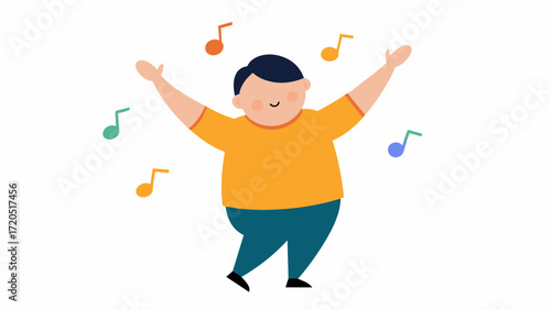 A person with Down syndrome expressing themselves and increasing their selfconfidence through a music and movement class using dance and rhythm as a form of communication.. Vector illustration