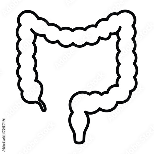 Intestines vector icon. Black line art illustration of human digestive system organ for medical, healthcare, and anatomy design.