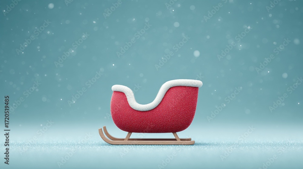 Fototapeta premium A red sleigh with white trim sits on a snowy ground
