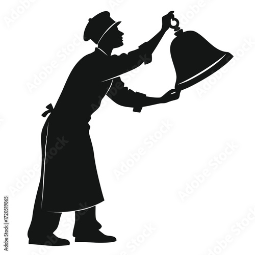 Vendor ringing bell silhouette