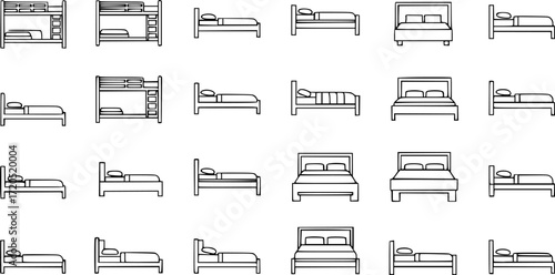 Big set of bed line icons.